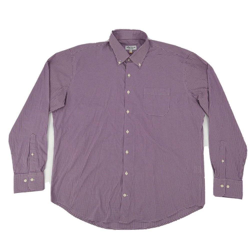 Peter Millar Summer Comfort Shirt Men's XL Purple White Gingham Congressional CC
